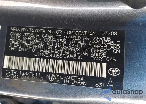 2008 Toyota Prius z USA, uszkodzony, nr VIN JTDKB20U583395840